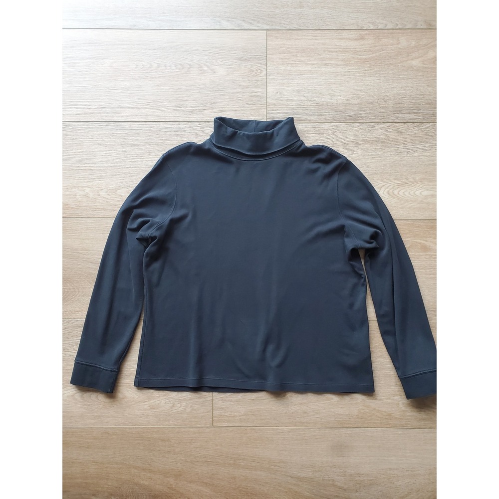 LL Bean Classic Womens Black Long Sleeve Turtleneck Top Size Large